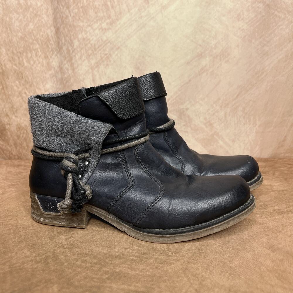 Rieker Strappy Rope Faux Leather Heeled Ankle Booties Outdoor Indie Sleaze Ski